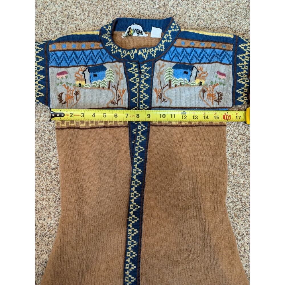 Vintage 1980s Knit Cardigan Sweater Sm Brown Open Front Wrap Belted Cottagecore - Picture 11 of 13